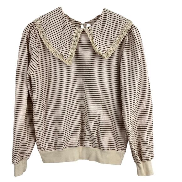 Olive Clothing Tops - Olive Clothing Stripe Long Sleeve Top Lace Collar Women Size S/M Prairie Core
